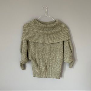 grey puff sleeve wide neck knit sweater